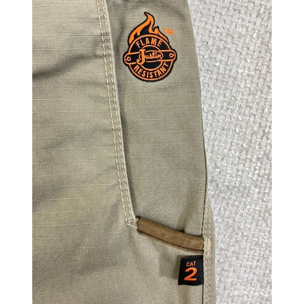 Justin FR Work Pants Men's 33x35 CAT 2 Beige Ripstop Straight Utility Workwear